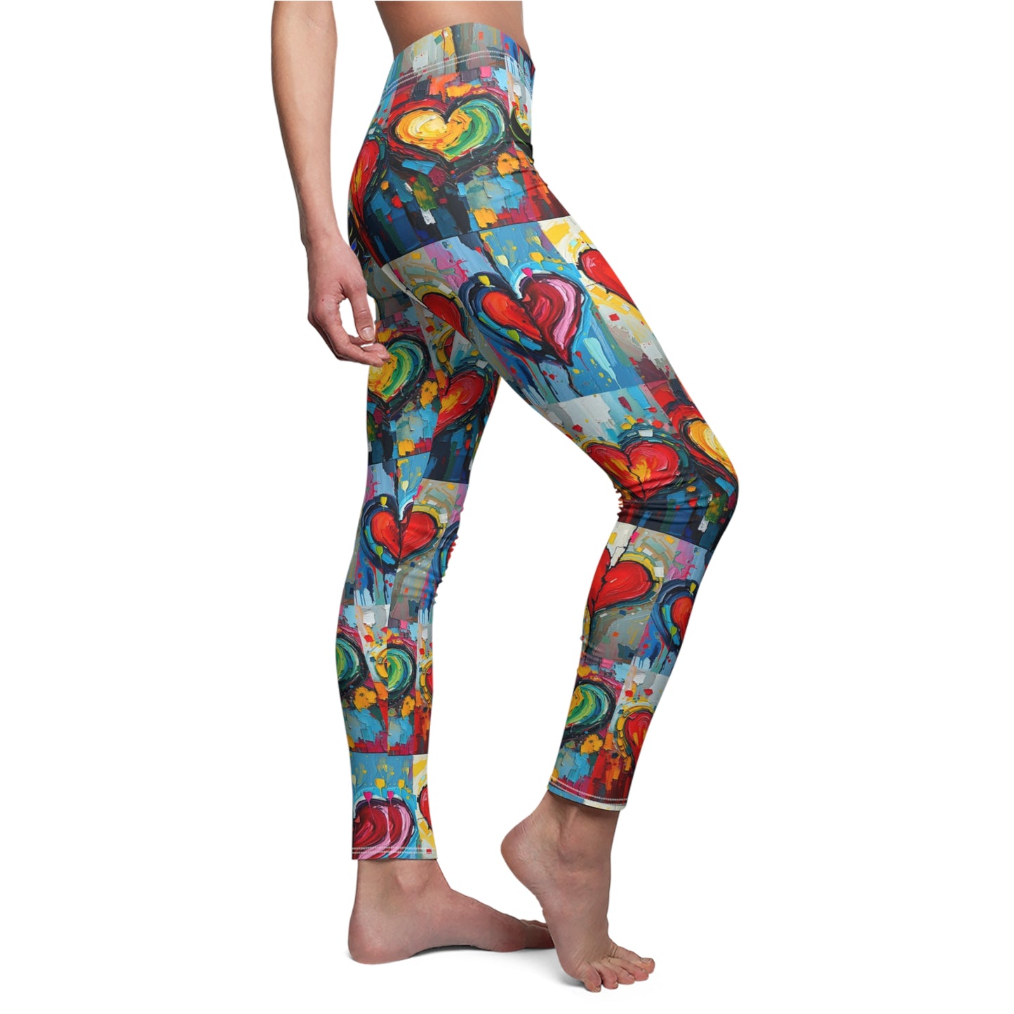 "Heart Broken" Colorful Heart Print Casual Leggings for Women - Perfect for Everyday Wear