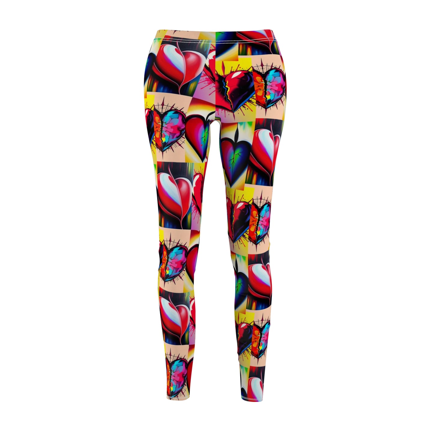 "You Broke Me But I Rebuilt Stronger" Colorful Heart Print Leggings for Women - Casual Fitness Fashion