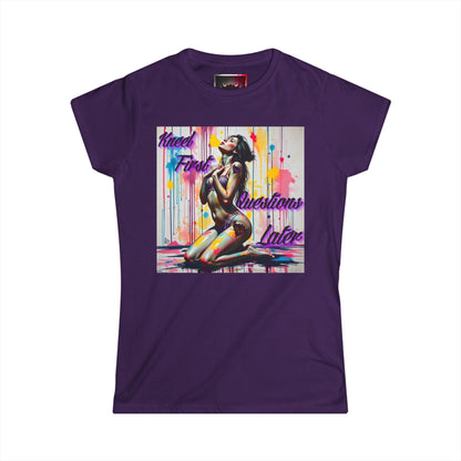 Colorful Artistic Women's Tee - "Kneel First, Questions Later" Design