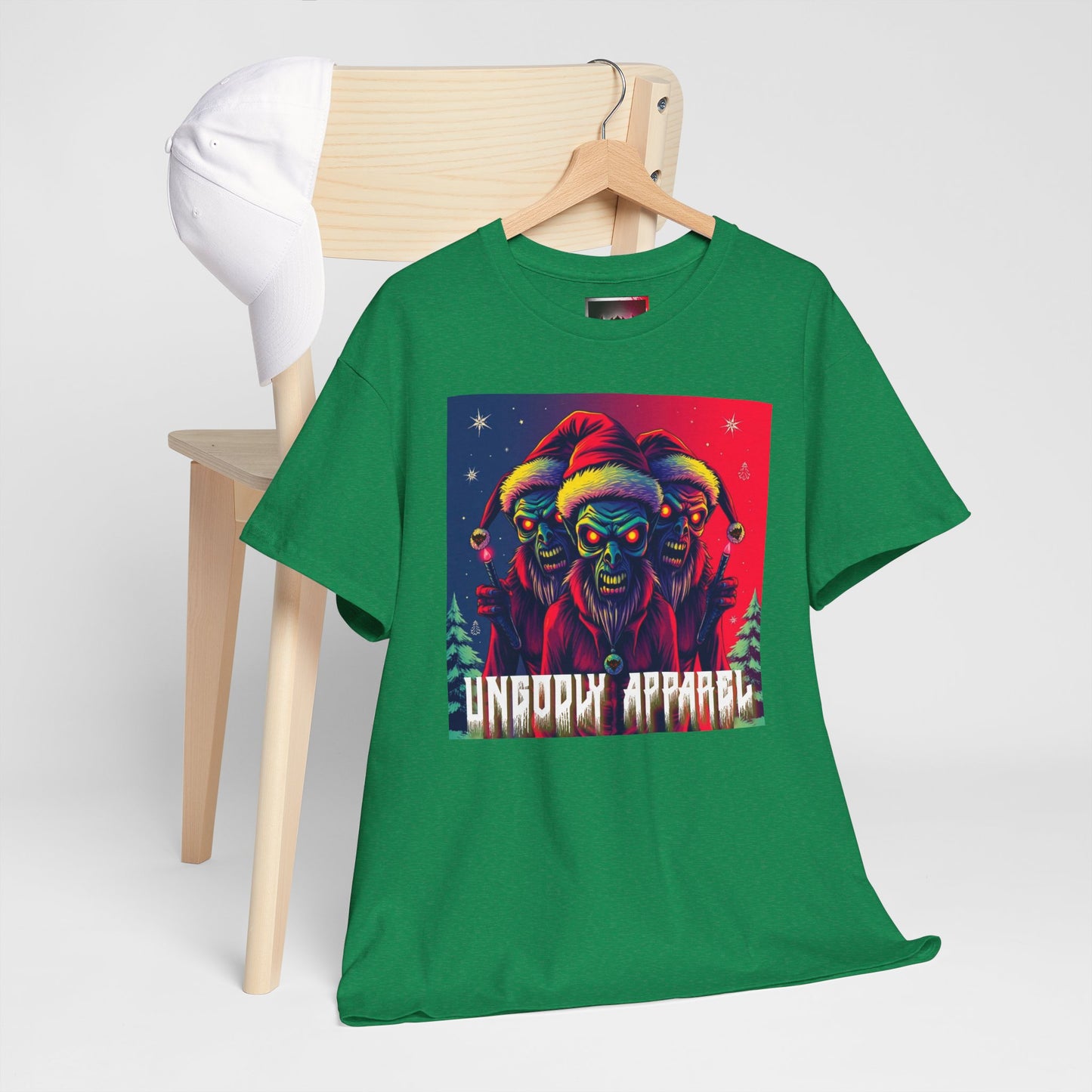 Unisex Heavy Cotton T-Shirt - Zombie Holiday Elves Graphic Tee for Casual Wear