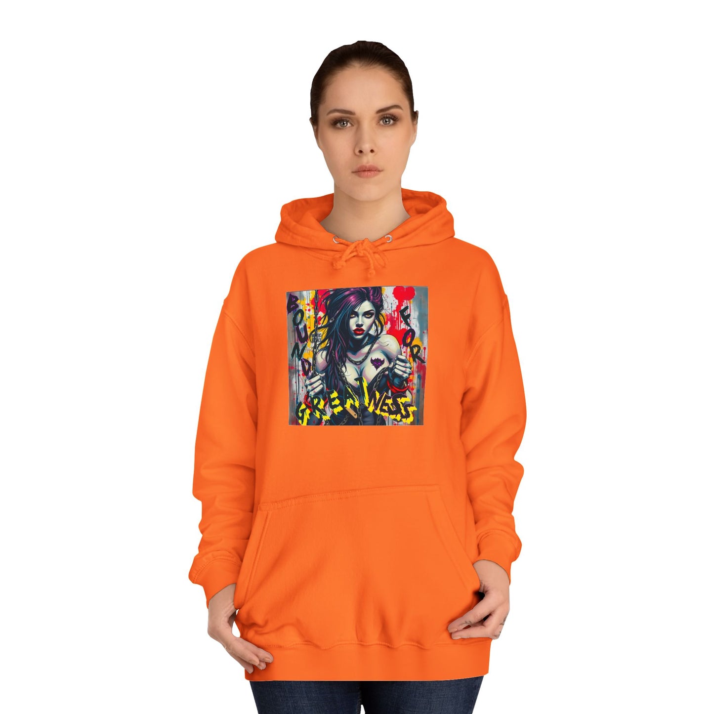 "Bound for Greatness" Artistic Unisex College Hoodie – Vibrant Design for Creative Souls