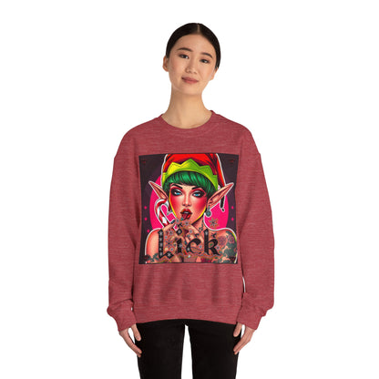 "Lick" Enchanting Elf Graphic Crewneck Sweatshirt - Unisex Heavy Blend for Festive Vibes