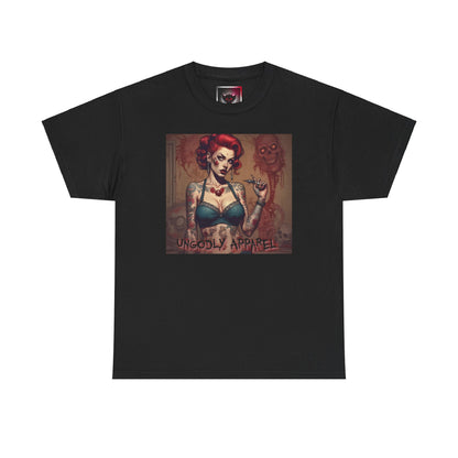 Gothic Zombie Girl Tattoo Print Unisex Heavy Cotton T-Shirt - Perfect for Alternative Fashion Lovers