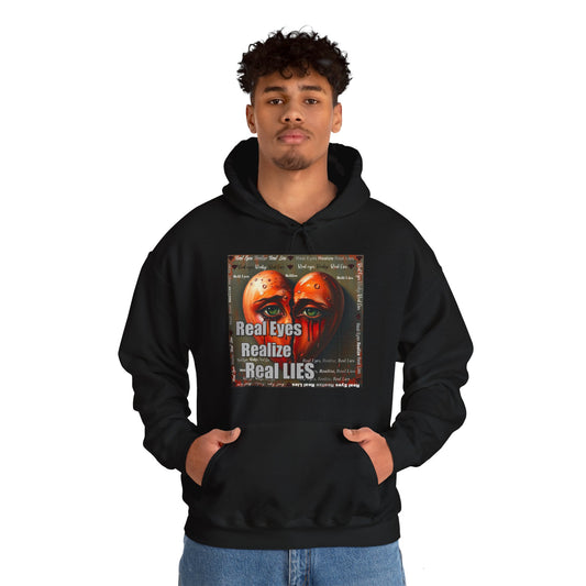 Unisex Hoodie with "Real Eyes Realize Real LIES" Graphic - Trendy Streetwear