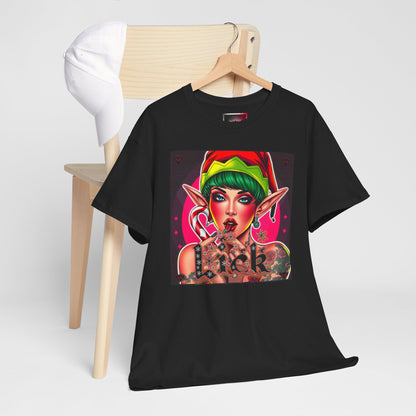 "Lick" Enchanting Elf Graphic T-Shirt - Unisex Heavy Cotton Shirt for Festive Vibes