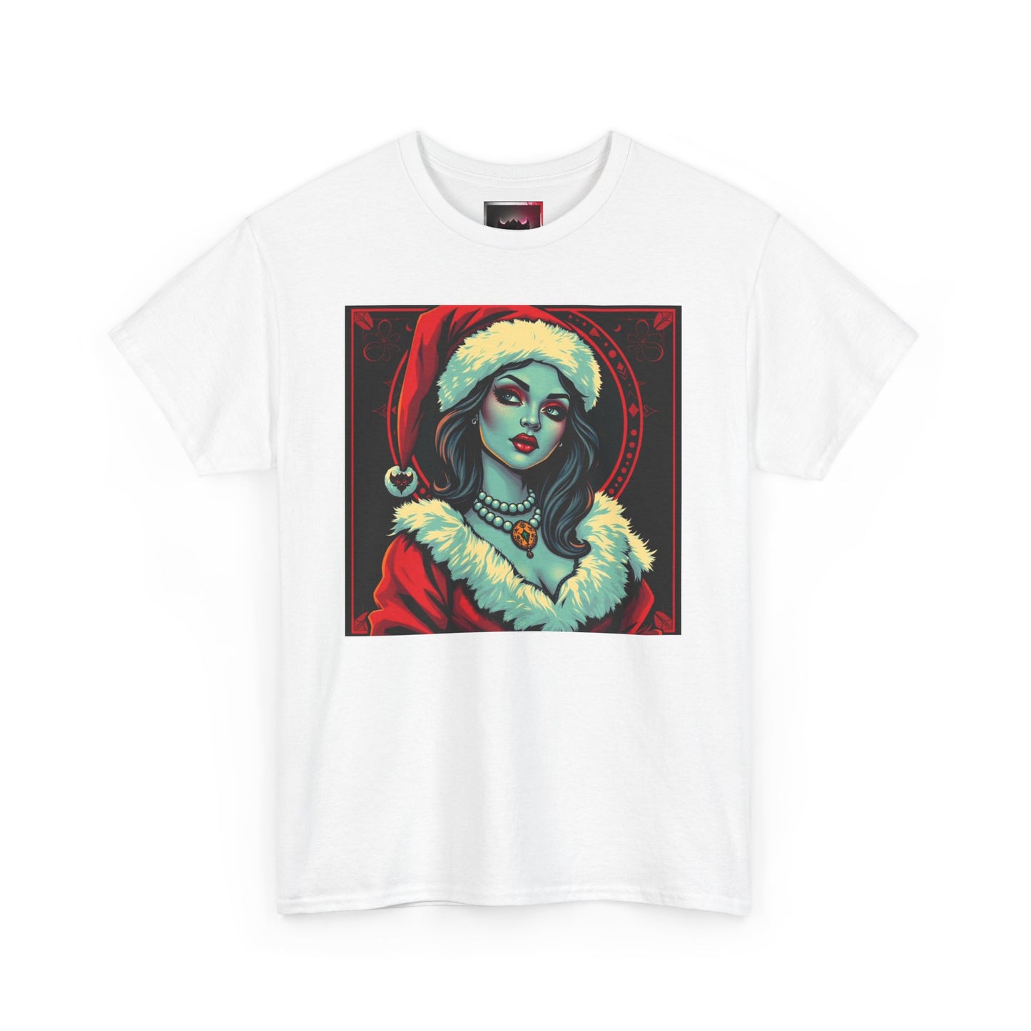 Gothic Pinup Santa Vixen Unisex Heavy Cotton Tee - Festive Holiday T-Shirt