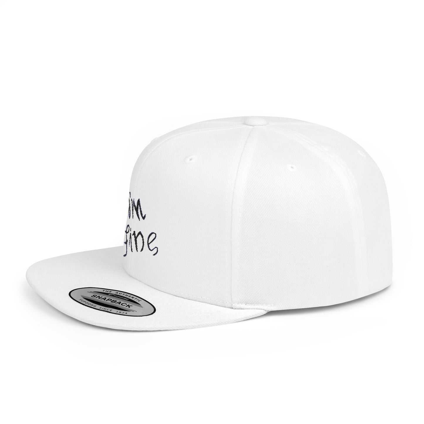 White Flat Bill Snapback Hat - 'I'm Fine/Save Me' Casual Cap