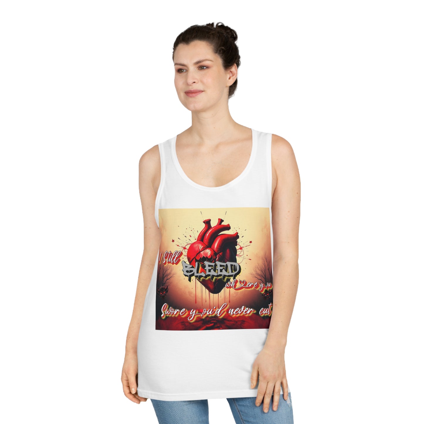 "I Bleed Where You Swore You'd Never Cut" Heartfelt Unisex Softstyle™ Tank Top - Inspirational Love Design