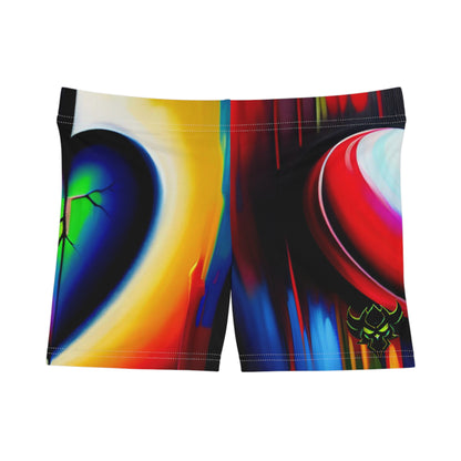 "Heartache" Colorful Abstract Heart Women's Shorts - Vibrant Summer Wear