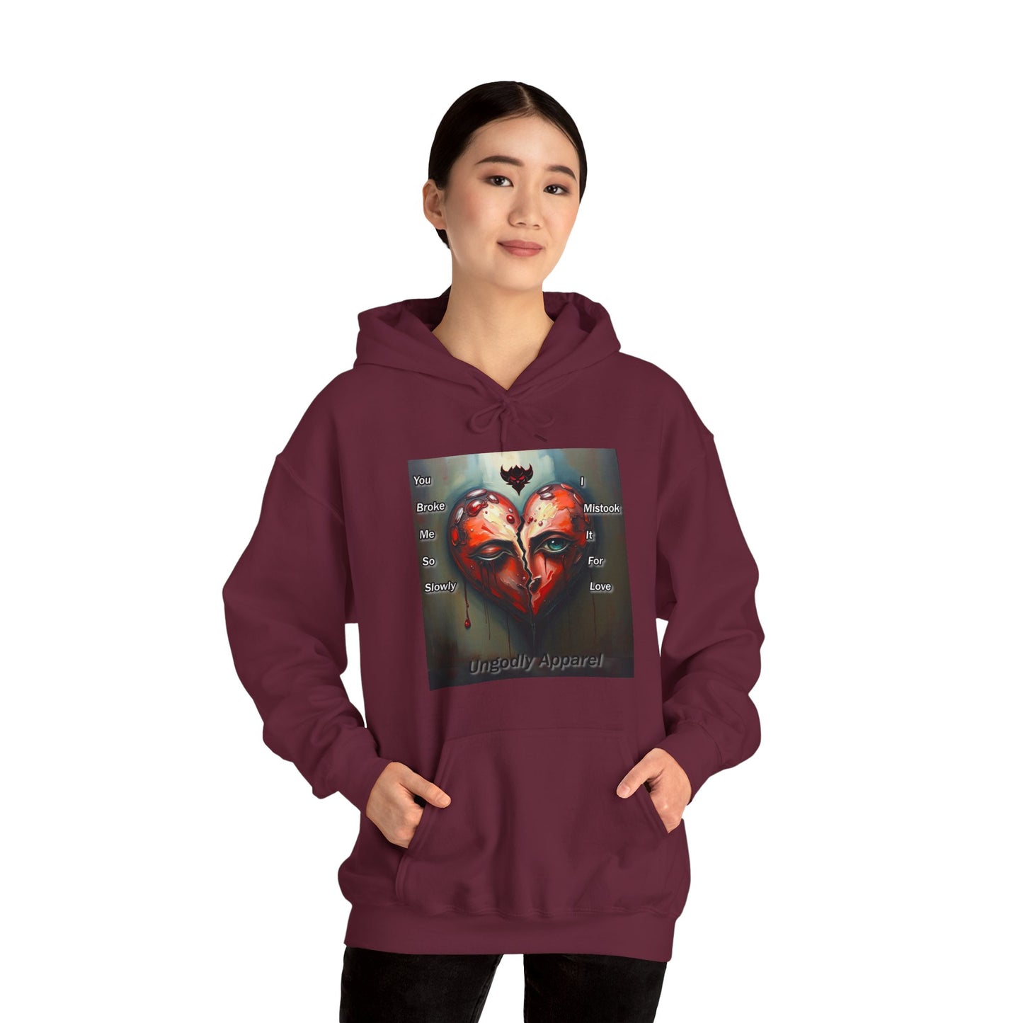 "You Broke Me So Slowly, I Mistook it for Love" Artistic Heart Hoodie - Unisex Heavy Blend™ Sweatshirt with Inspirational Quote