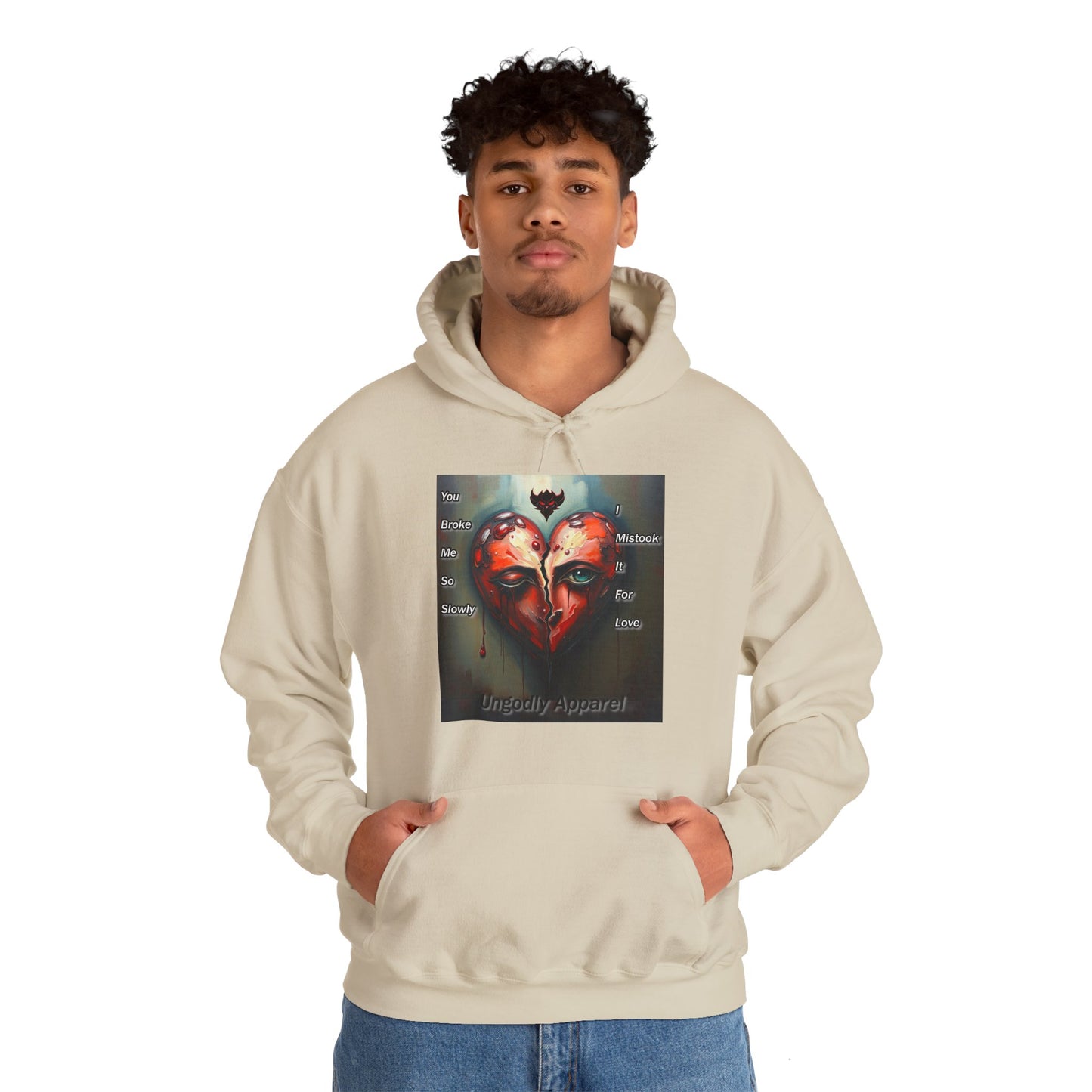 "You Broke Me So Slowly, I Mistook it for Love" Artistic Heart Hoodie - Unisex Heavy Blend™ Sweatshirt with Inspirational Quote