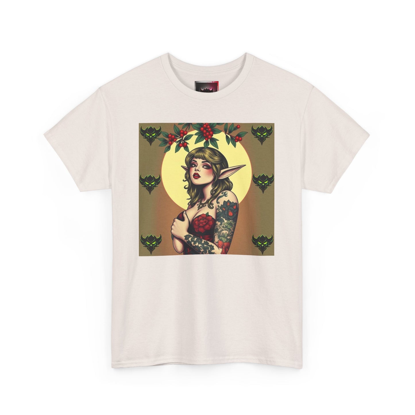 Vintage-Inspired "Mistle Toe Elf" Tattoo Art Unisex Heavy Cotton T-Shirt