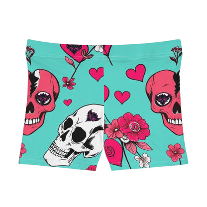 Vibrant Skull & Heart Print Women's Shorts - Floral Heart Design for Festivals & Everyday Wear