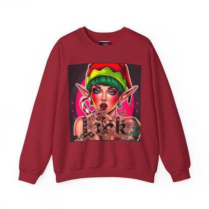 "Lick" Enchanting Elf Graphic Crewneck Sweatshirt - Unisex Heavy Blend for Festive Vibes