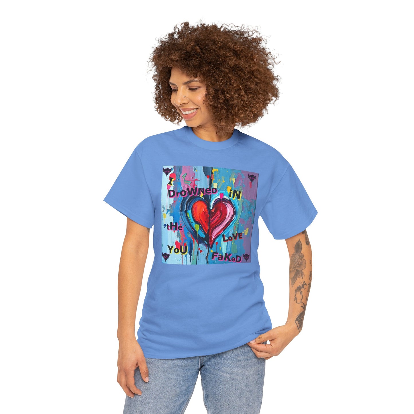 Heartfelt Unisex Heavy Cotton Tee - "I Drowned in the Love You Faked"