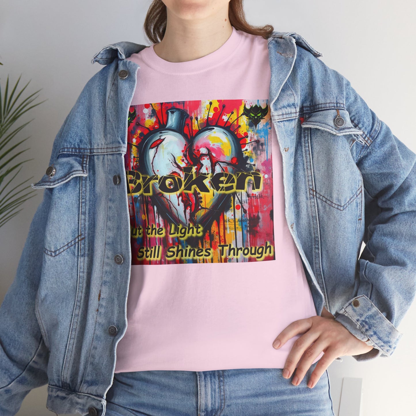 "Broken But the Light Still Shines Through" Heart Unisex Heavy Cotton Tee - Stylish Art Shirt for Inspiration