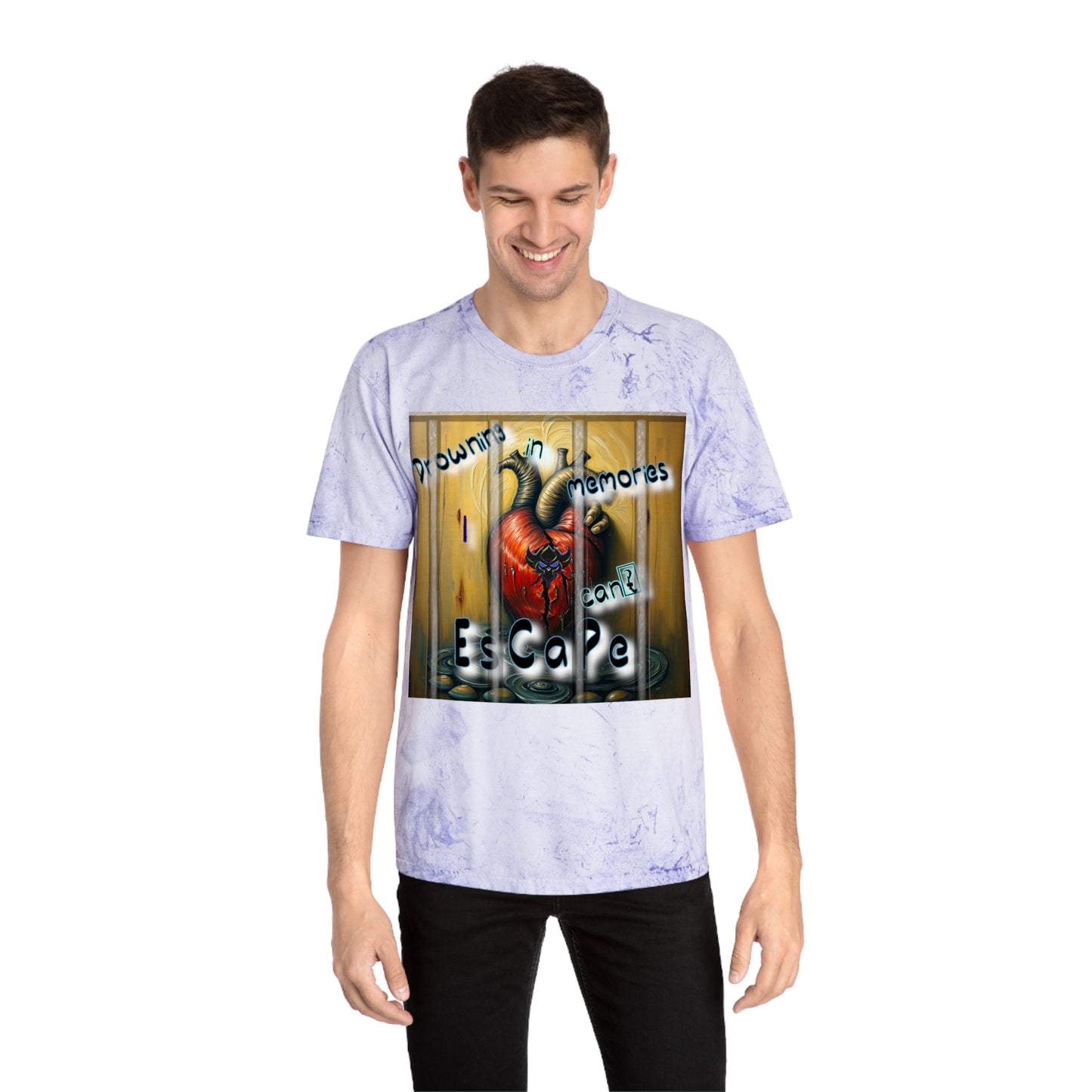 Vibrant Unisex Color Blast T-Shirt - "Drowning in Memories I Can't Escape" Design