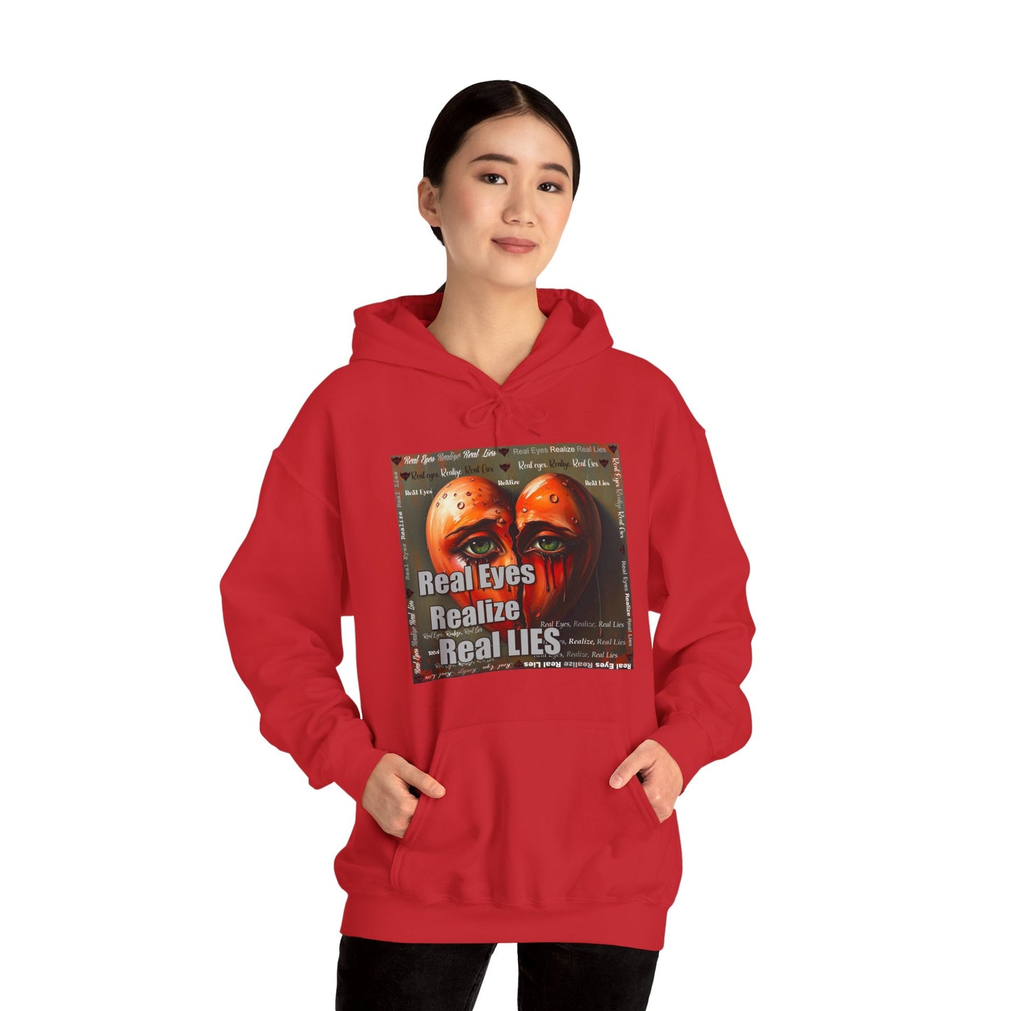 Unisex Hoodie with "Real Eyes Realize Real LIES" Graphic - Trendy Streetwear