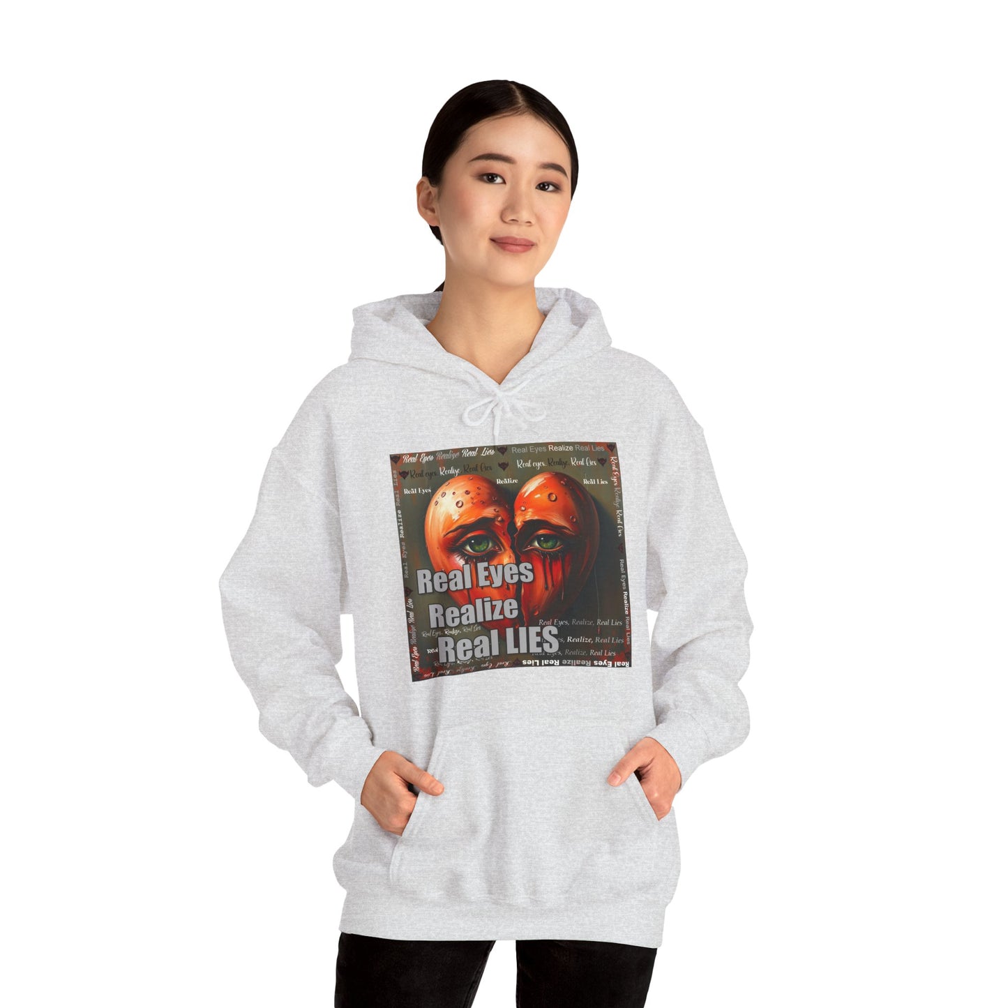 Unisex Hoodie with "Real Eyes Realize Real LIES" Graphic - Trendy Streetwear