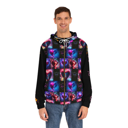 "Drowning in Memories I Can't Escape" Men's Full-Zip Hoodie - Vibrant Heart & Balloon Design - Perfect for Celebrations