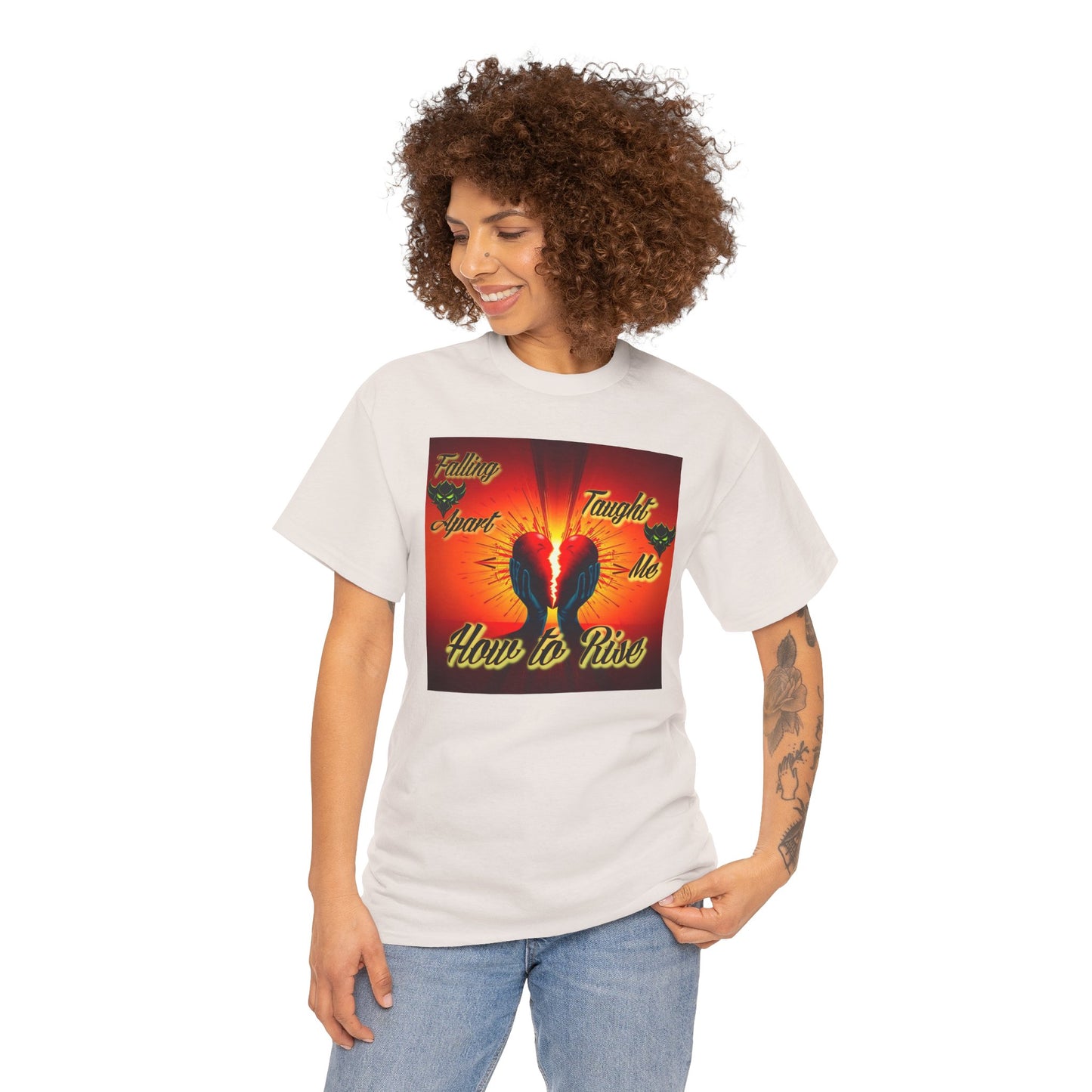 Inspirational Unisex Heavy Cotton Tee - "Falling Apart Taught Me How to Rise" Design