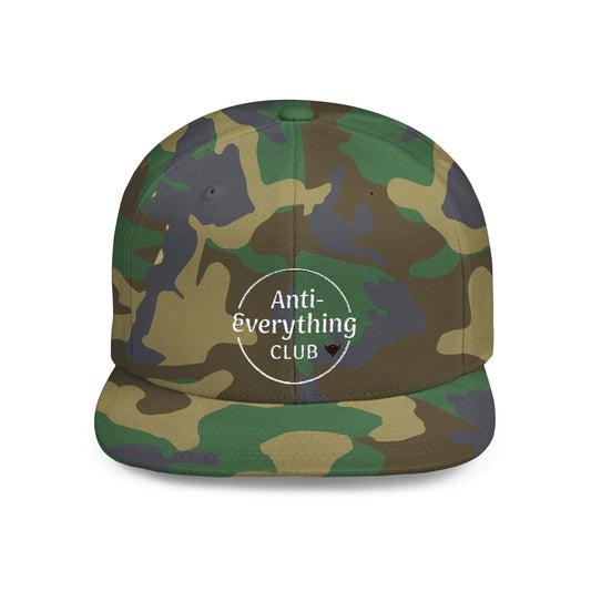 Anti-Everything Club Camo Snapback Cap - Trendy Flat Bill Hat for Casual Style