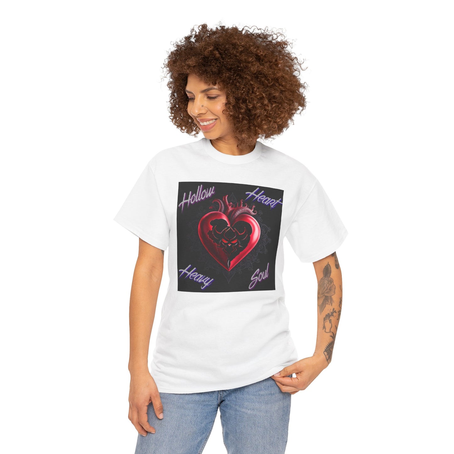 Hollow Heart Heavy Soul Unisex Cotton Tee - Edgy Graphic T-Shirt