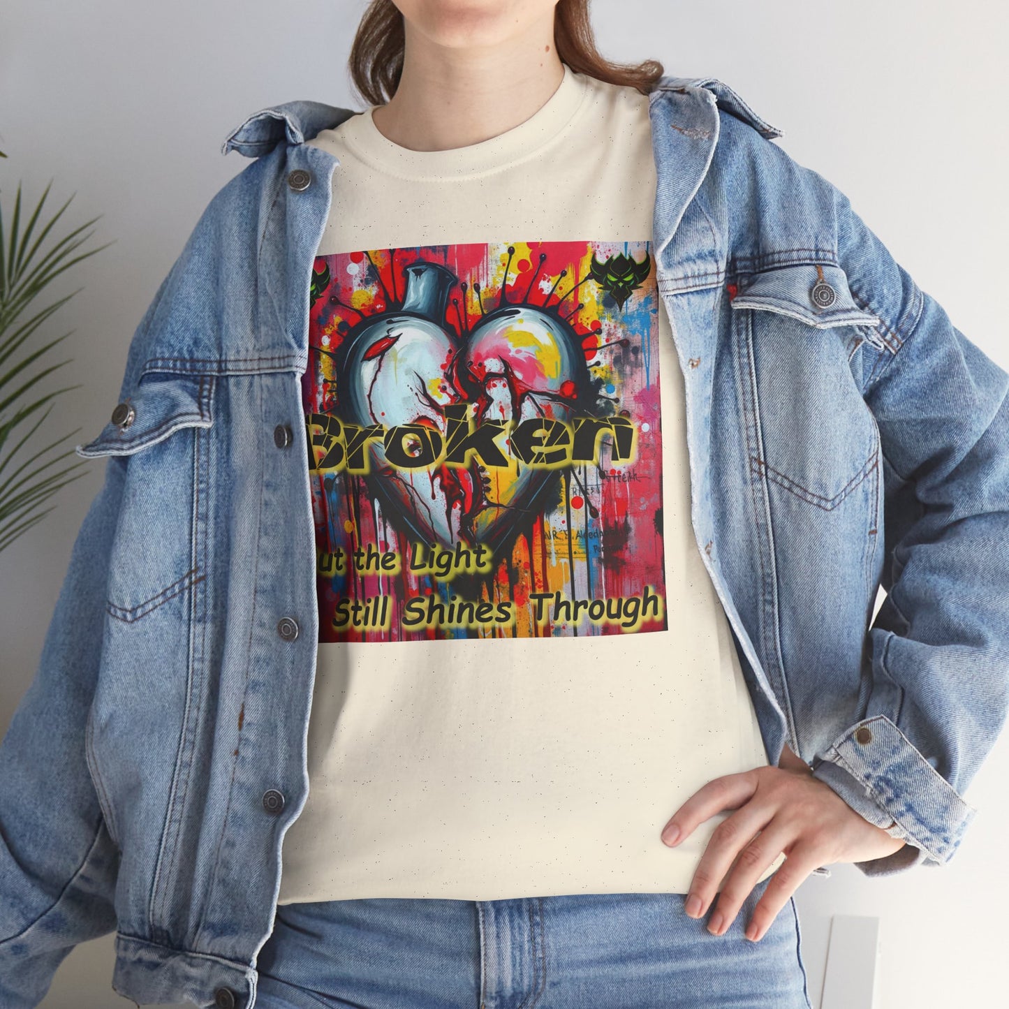 "Broken But the Light Still Shines Through" Heart Unisex Heavy Cotton Tee - Stylish Art Shirt for Inspiration