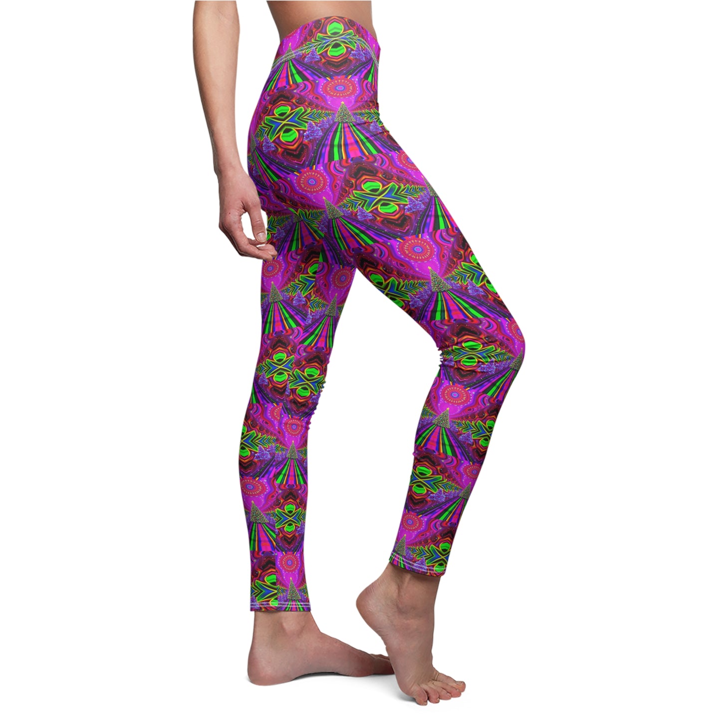 Vibrant Christmas Tree Women's Cut & Sew Leggings - Colorful Patterns for Casual Holiday Style