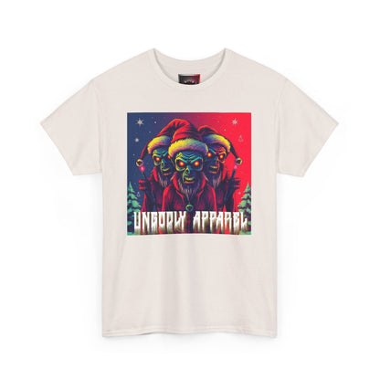 Unisex Heavy Cotton T-Shirt - Zombie Holiday Elves Graphic Tee for Casual Wear