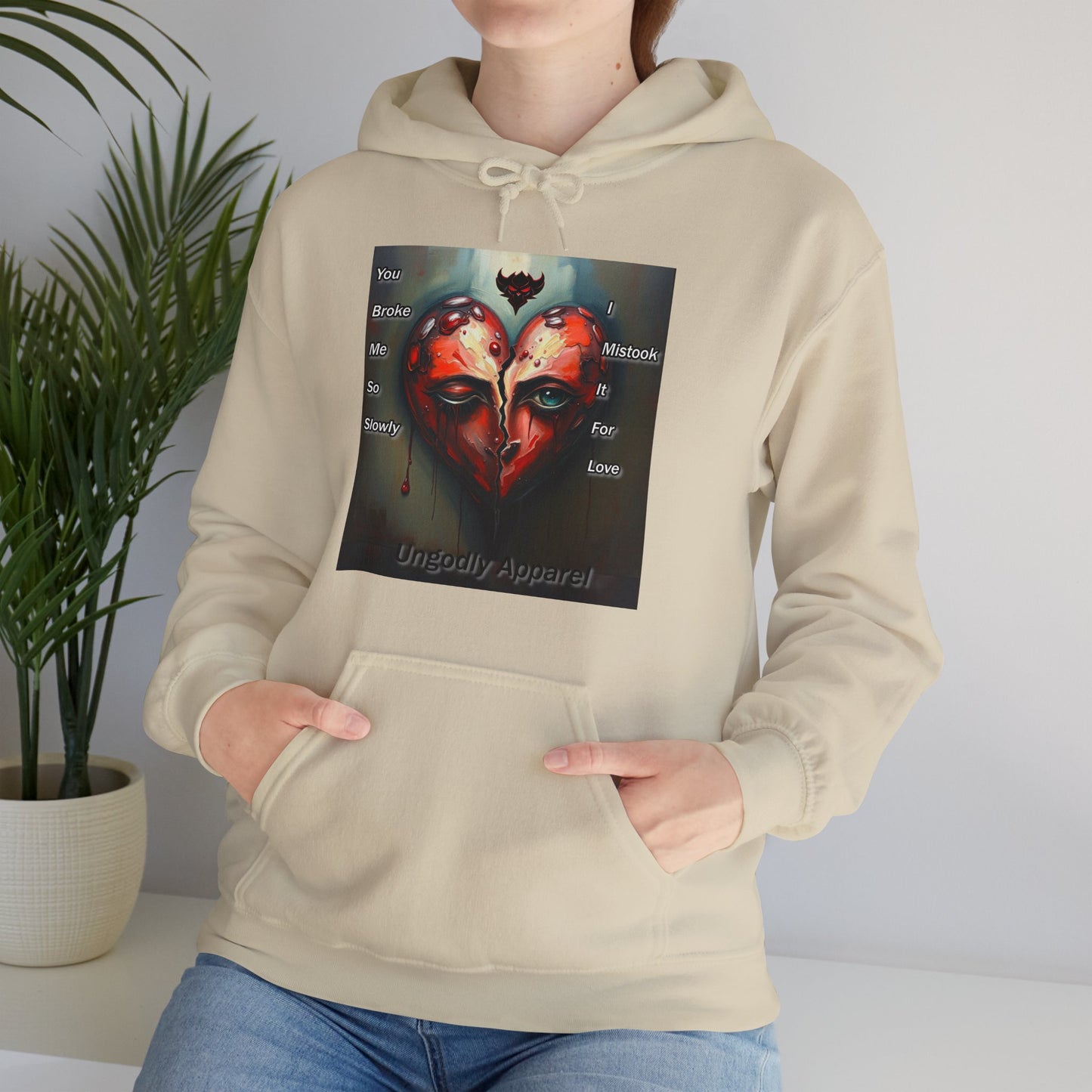 "You Broke Me So Slowly, I Mistook it for Love" Artistic Heart Hoodie - Unisex Heavy Blend™ Sweatshirt with Inspirational Quote