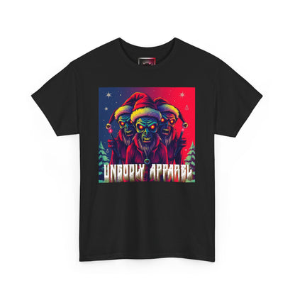 Unisex Heavy Cotton T-Shirt - Zombie Holiday Elves Graphic Tee for Casual Wear