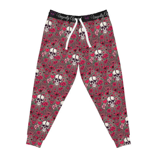 Skull Heart Athletic Joggers - Edgy Comfortable Lounge Pants