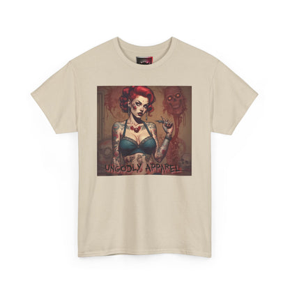 Gothic Zombie Girl Tattoo Print Unisex Heavy Cotton T-Shirt - Perfect for Alternative Fashion Lovers