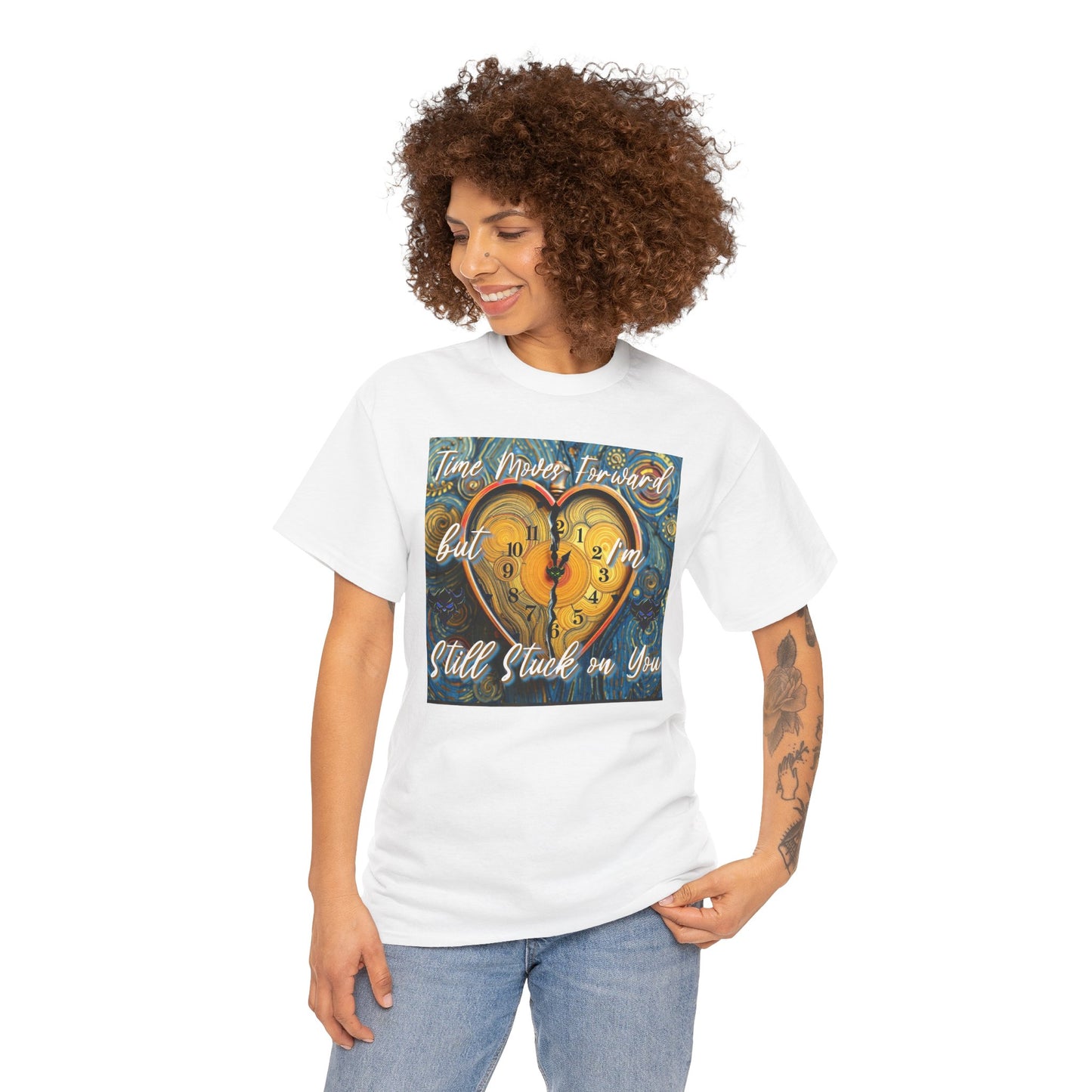 Still Stuck on You Heart Clock Tee - Unisex Heavy Cotton T-Shirt