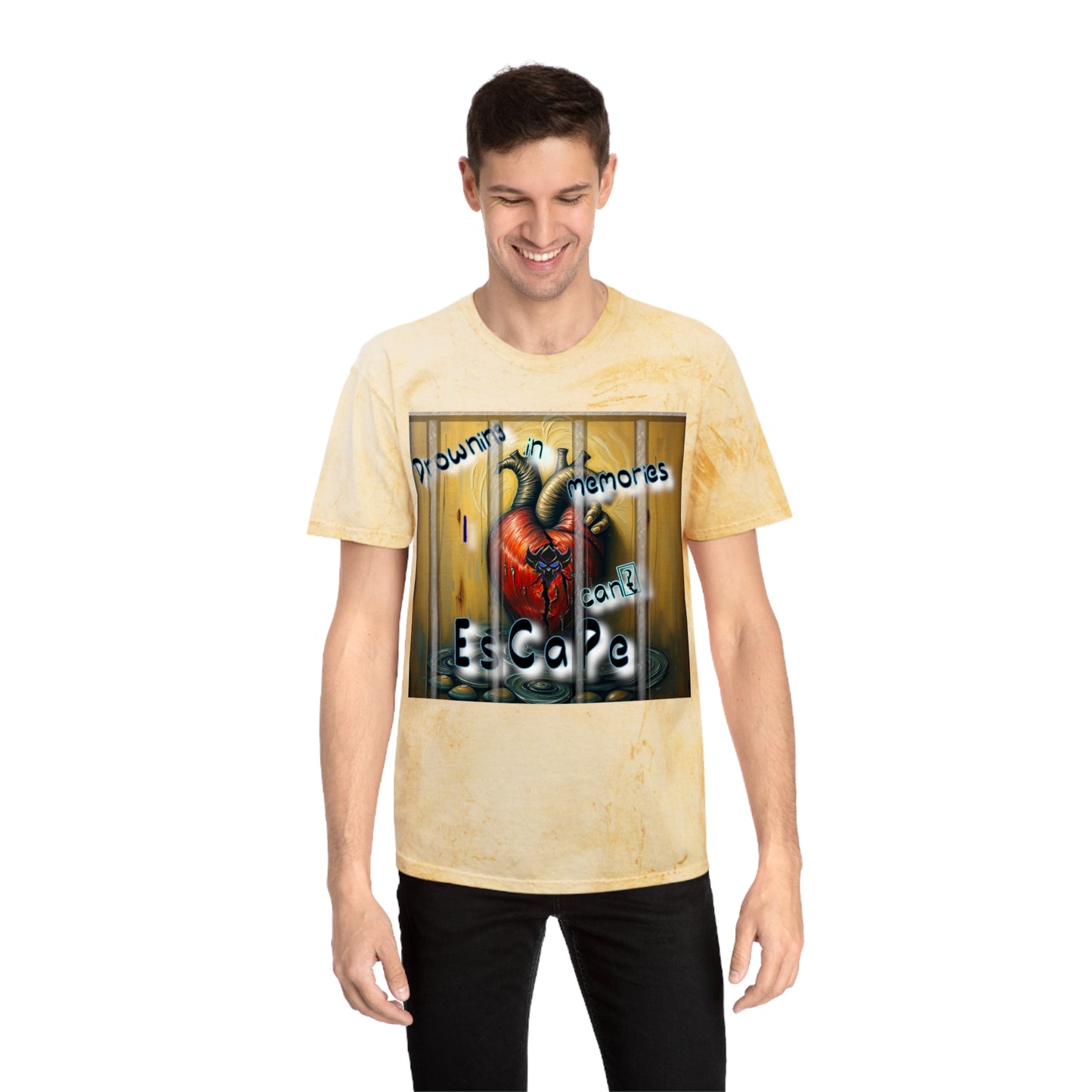 Vibrant Unisex Color Blast T-Shirt - "Drowning in Memories I Can't Escape" Design