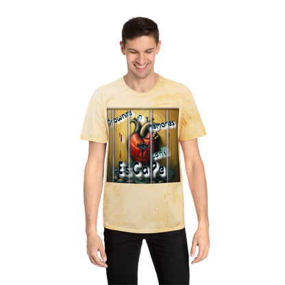 Vibrant Unisex Color Blast T-Shirt - "Drowning in Memories I Can't Escape" Design