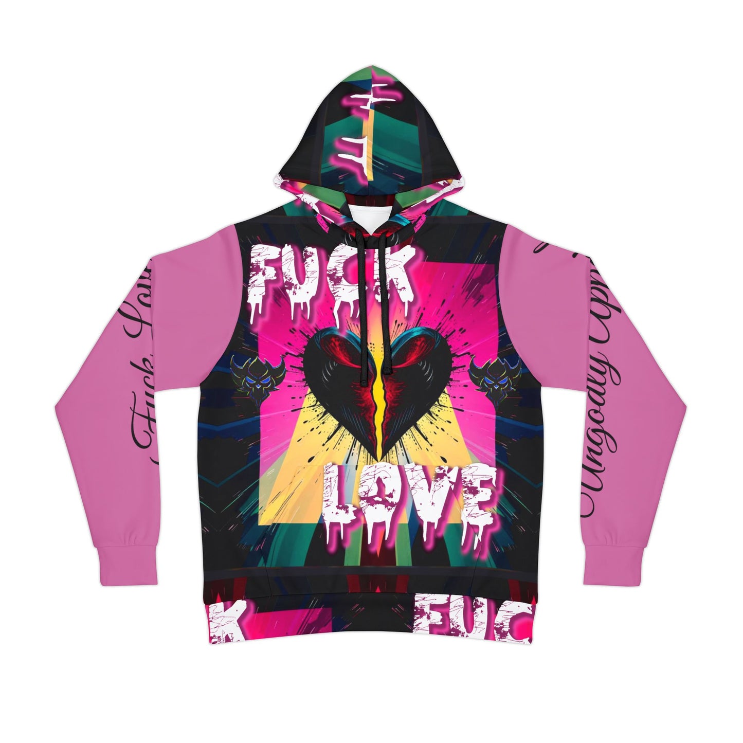 "F*ck Love" Rebellious Love Graphic Athletic Hoodie - Bold Design for Trendsetters