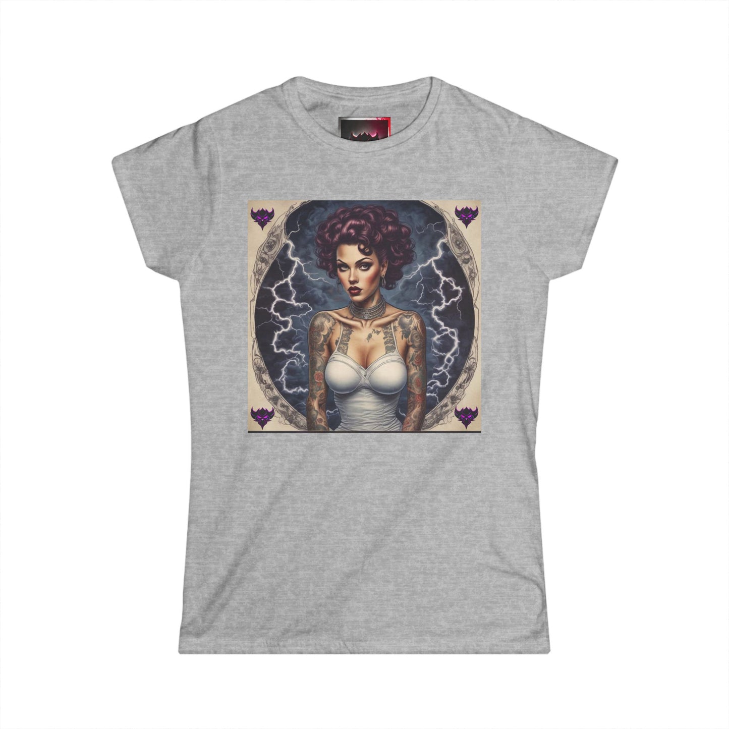 Gothic Glam Frankenstein's Bride Women's Heavy Cotton T-Shirt - Vintage Tattoo Art Design