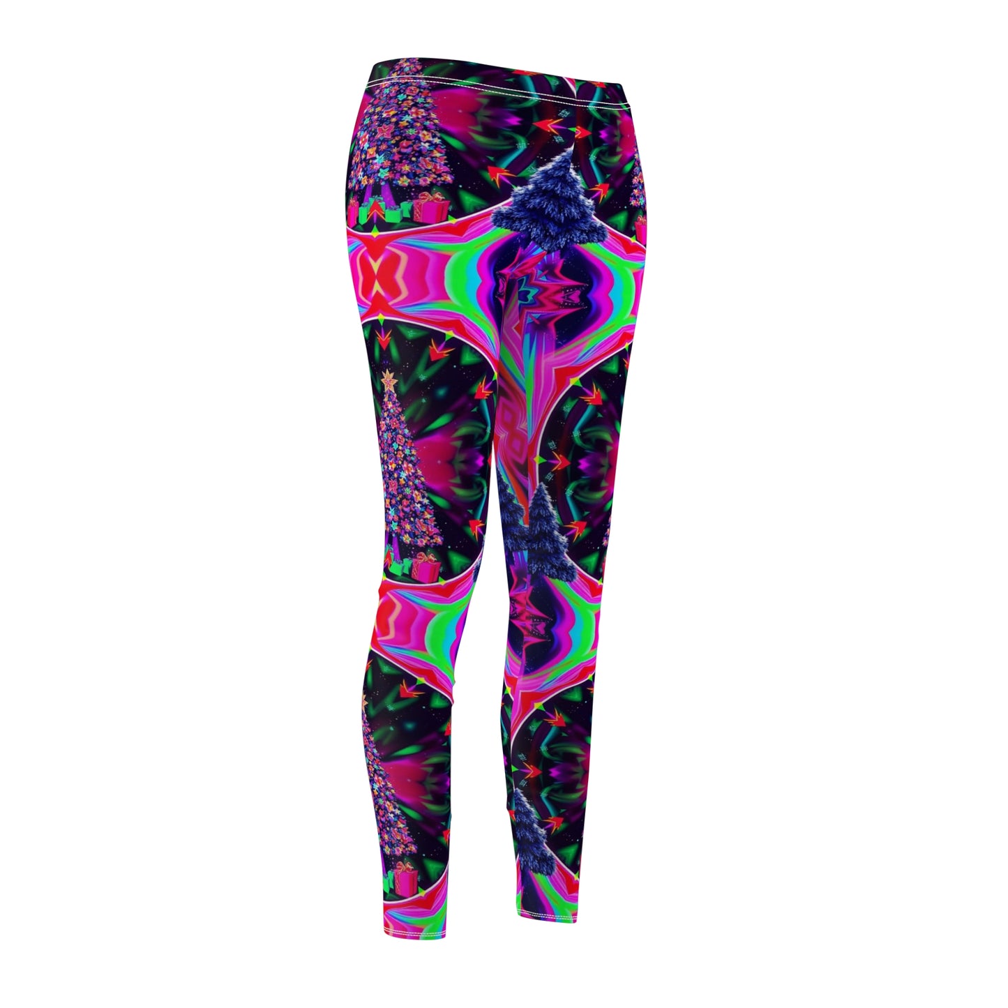 Vibrant Abstract Christmas Tree Print Leggings for Women - Casual Holiday Stylish Comfort