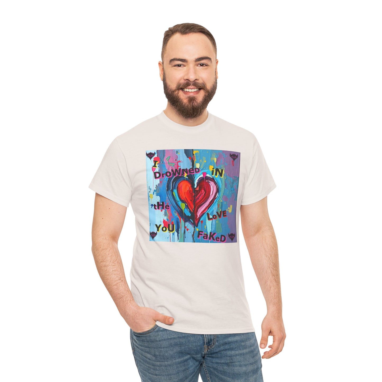 Heartfelt Unisex Heavy Cotton Tee - "I Drowned in the Love You Faked"