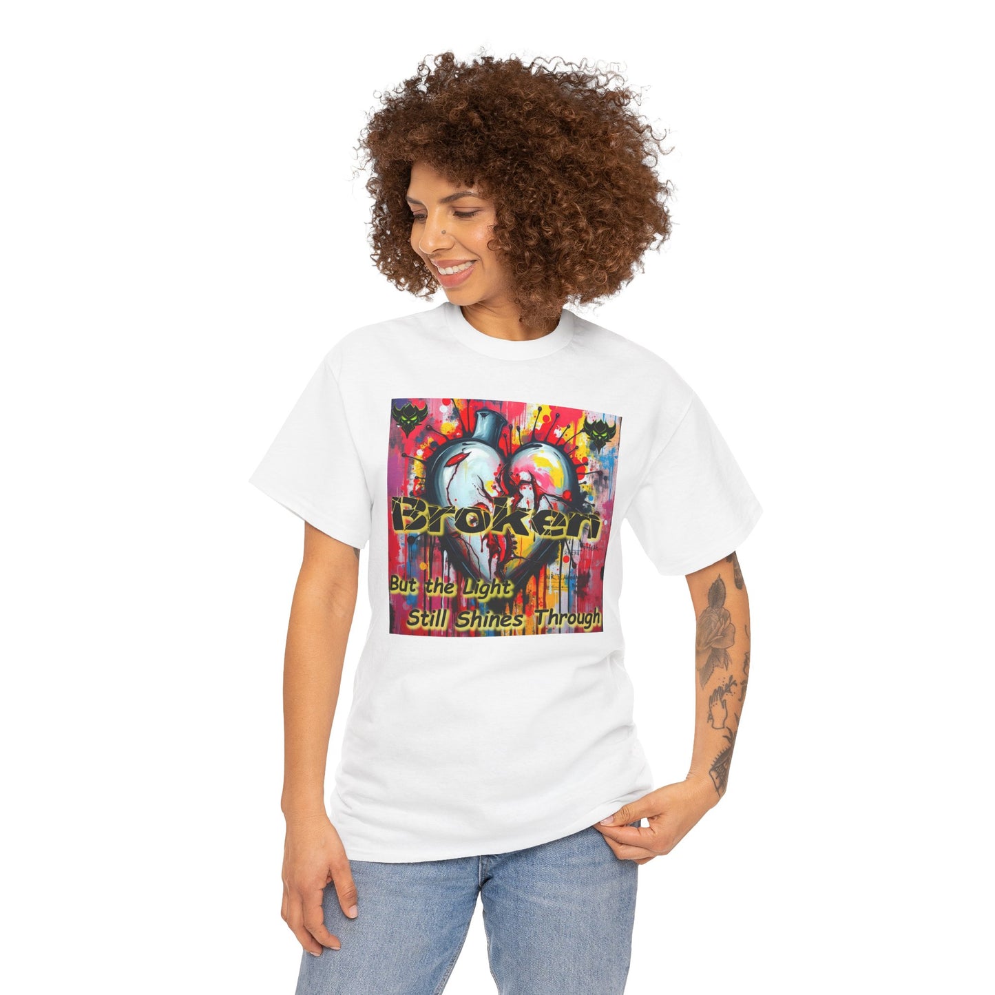 "Broken But the Light Still Shines Through" Heart Unisex Heavy Cotton Tee - Stylish Art Shirt for Inspiration