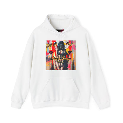 Graphic Hoodie - 'Tied Up But Never Down' Design - Edgy Unisex Heavy Blend Sweatshirt