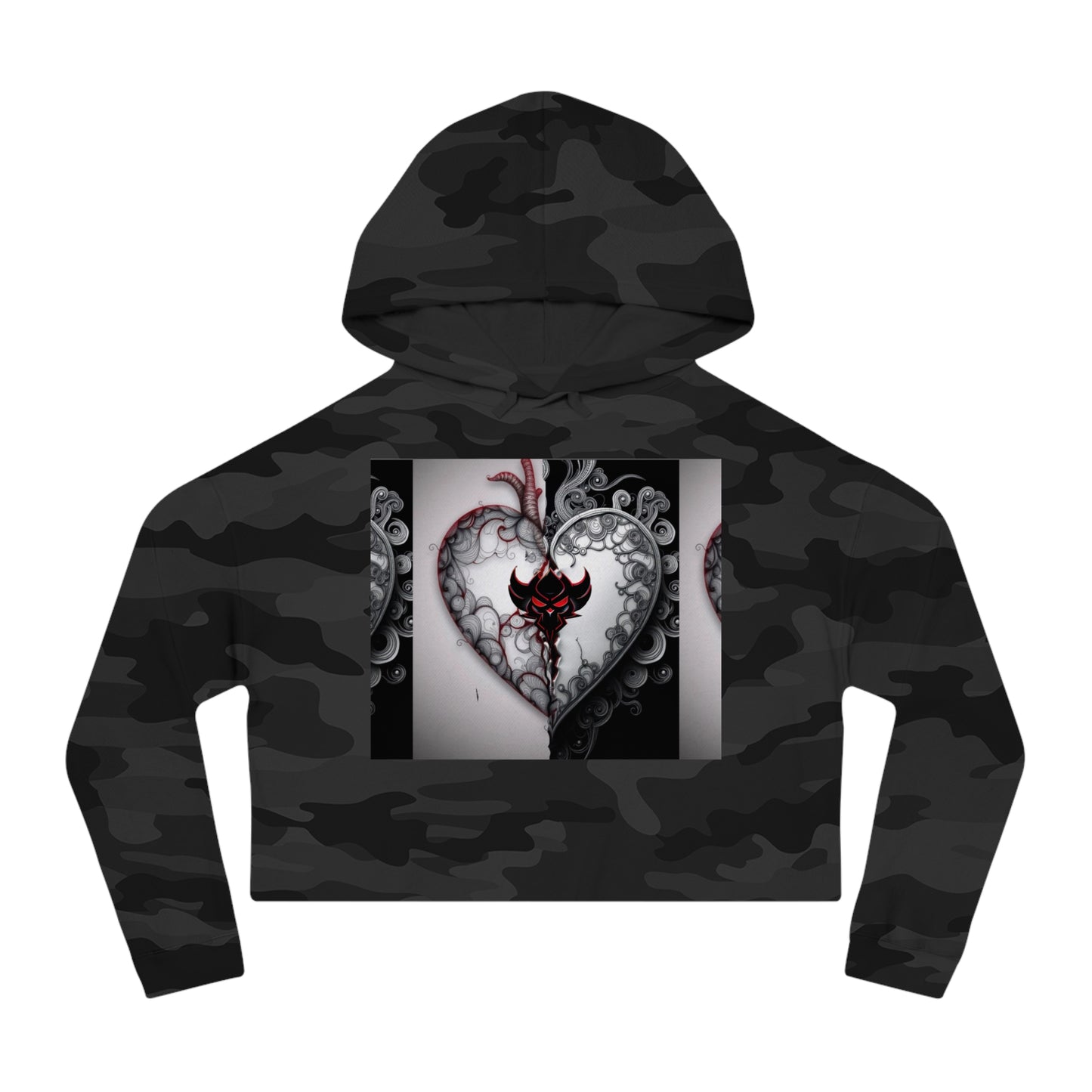 "You Promised Me Forever, But Left in a Moment" Edgy Heart Design Women’s Cropped Hooded Sweatshirt - Perfect for Romantic Occasions