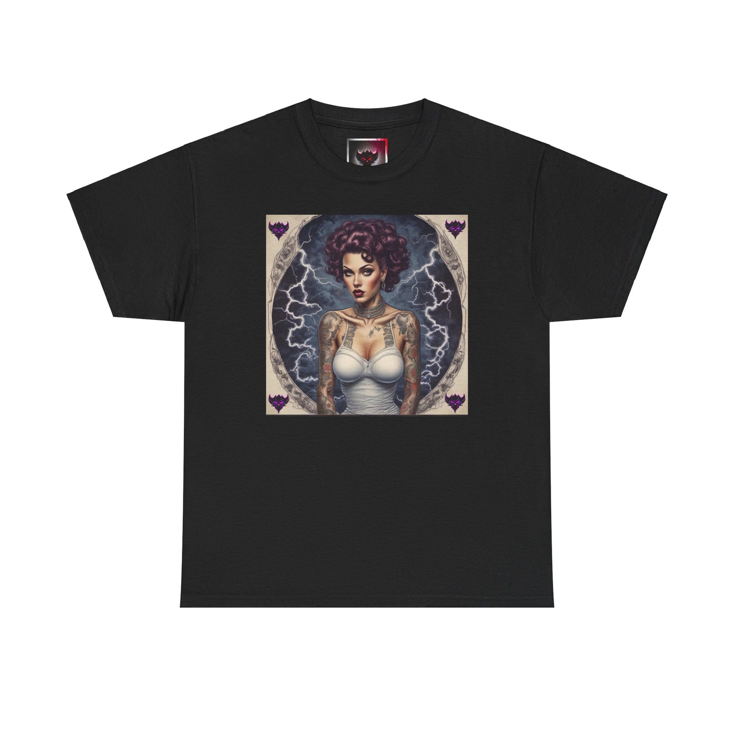 Gothic Glam Frankenstein's Bride Unisex Heavy Cotton T-Shirt - Vintage Tattoo Art Design