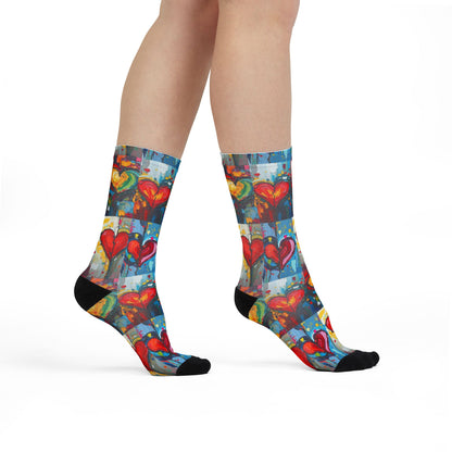 Colorful Heart Art Crew Socks - Perfect for Valentine's Day and Everyday Love