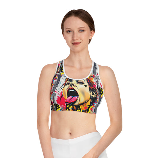 "Brat" Edgy Art Sports Bra - Bold Graphic Design for Athletes