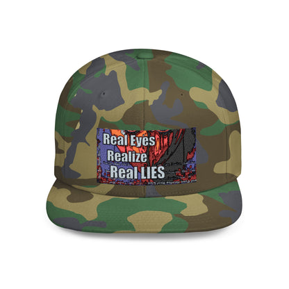Graphic Flat Bill Snapback - "Real Eyes Realize Real Lies"