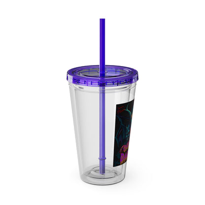 Chill of Darkness-Sunsplash Tumbler with Straw | 16oz Vibrant Drinkware for Dark Aesthetic Lovers