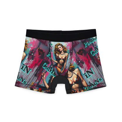 "Pleasure Cums in Chains" Men's Unique Graphic Boxers - Edgy Art Design with Provocative Text